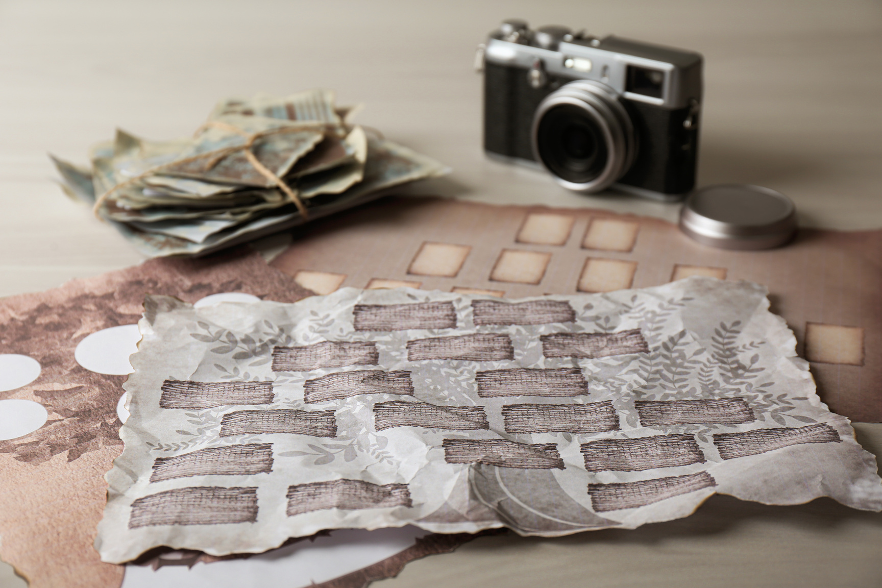 Papers with  Tree Templates, Vintage Camera and Photos on